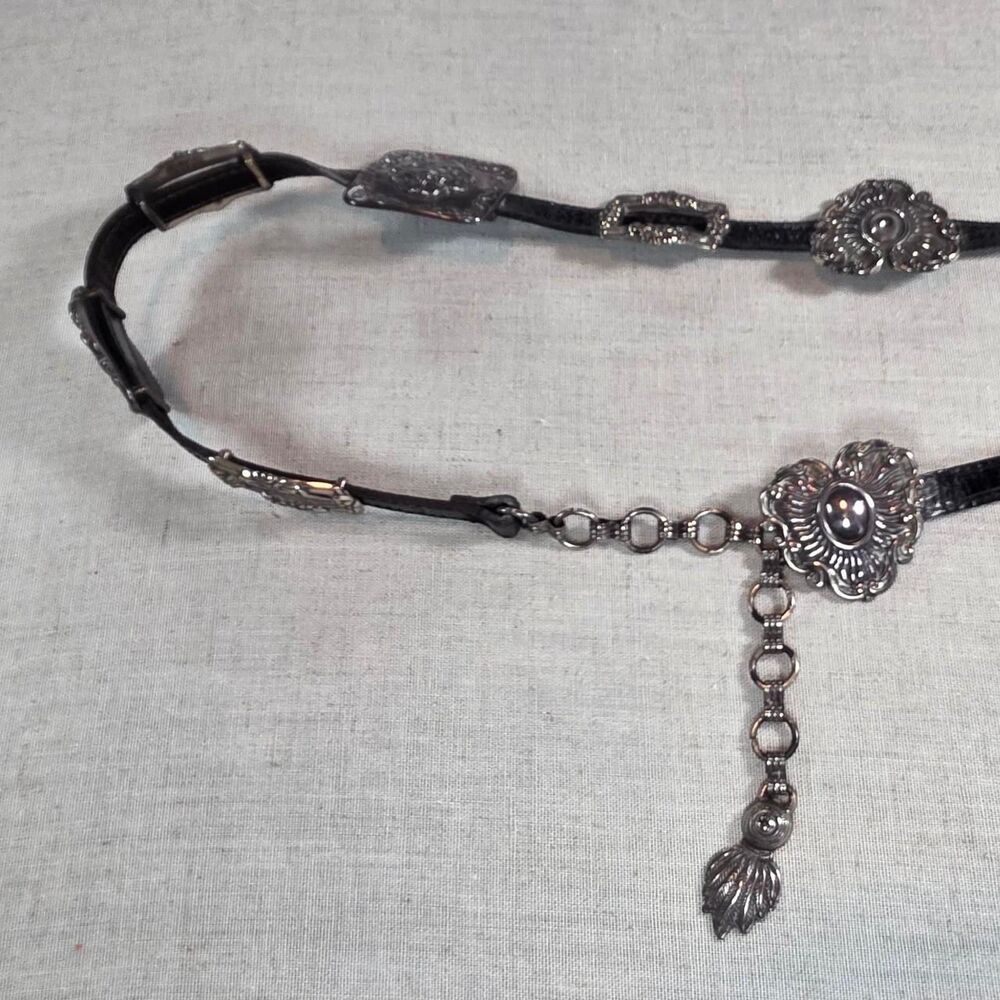 Vintage 1993 Brighton Black Concho Leather Belt Western Boho Y2K